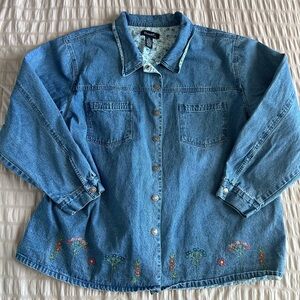 Denim & Co Vintage Floral Embroidered Denim Jacket (3X)